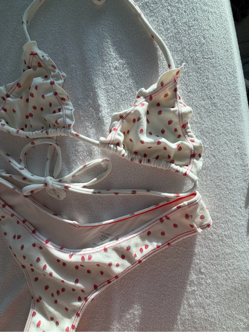Frankie's Bikinis Cream Bikini Set with Red Strawberry Print